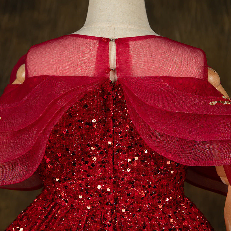 Elegant Girls Sequinswine Red Puffy Princess Dress