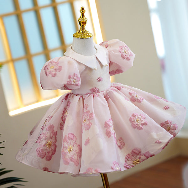 Flower Girl Dress Toddler Prom Flower Embroidered Puff Sleeves Fluffy Princess Dress