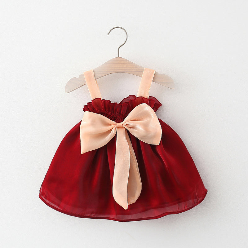 Baby girl Summer Birthday Party Dress Red Bow Sling Princess Dress
