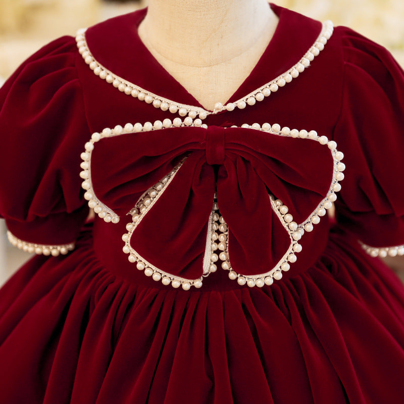 Baby Girl Red Bow Knot Wedding Birthday Princess Dress