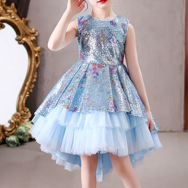 Toddler Girl Summer Gorgeous Sequins Lace Sleeveless Ball Gown Princess Dress