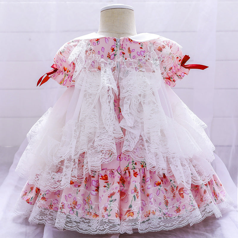 Baby Girl Birthday Party Dresses Toddler Lolita Lace Floral Formal Princess Dress