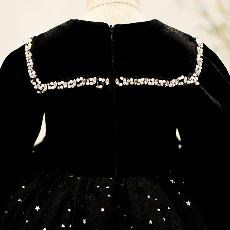 Winter Black Long Sleeve Puff Princess Dress