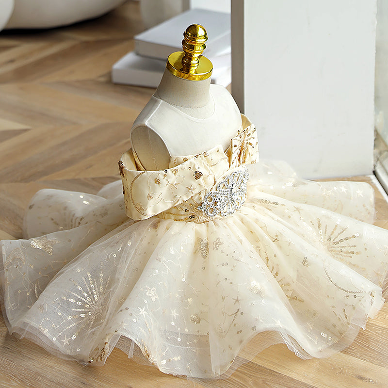 Girls Champagne Sequins Party Birthday Princess Dress