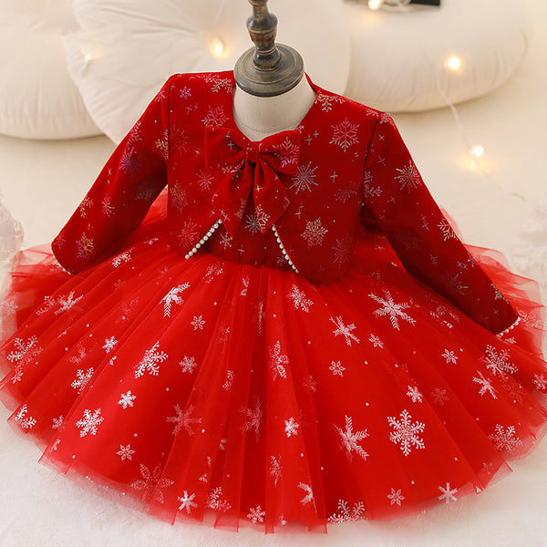 Girl Christmas Dress Baby Girl Dress Toddler Christmas Red Cute Snowflake Party Princess Dress