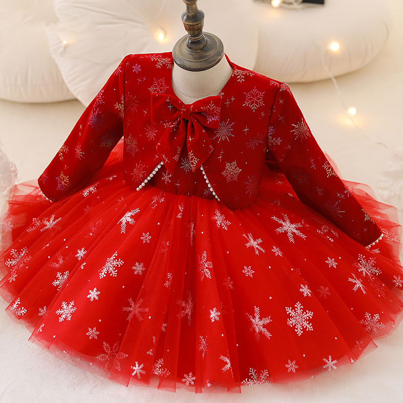 Girl Christmas Dress Baby Girl Dress Toddler Christmas Red Cute Snowflake Party Princess Dress