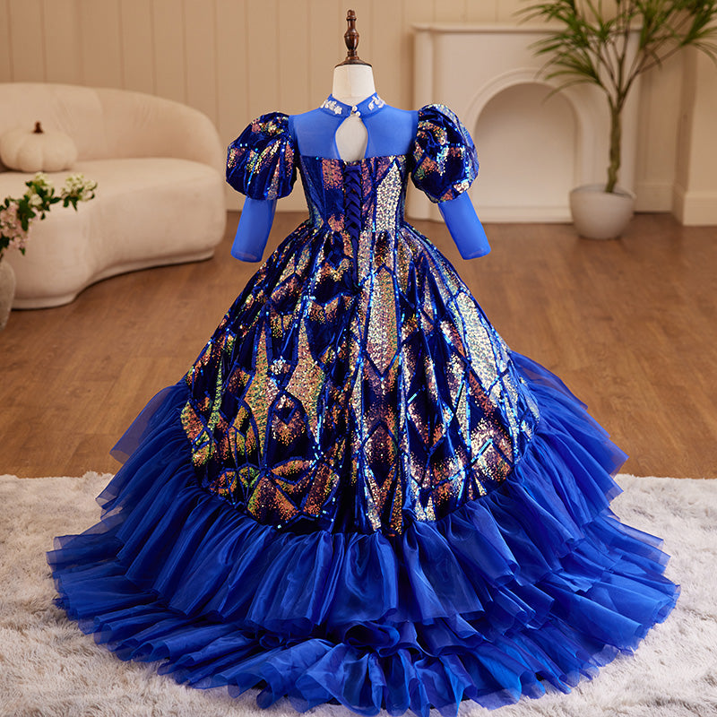 Toddler Girl Birthday Party Dress Blue Retro Sequin Tail Fluffy Princ marryshe Toddler Girl Birthday Party Dress Blue Retro Sequin Tail Fluffy Princ marryshe