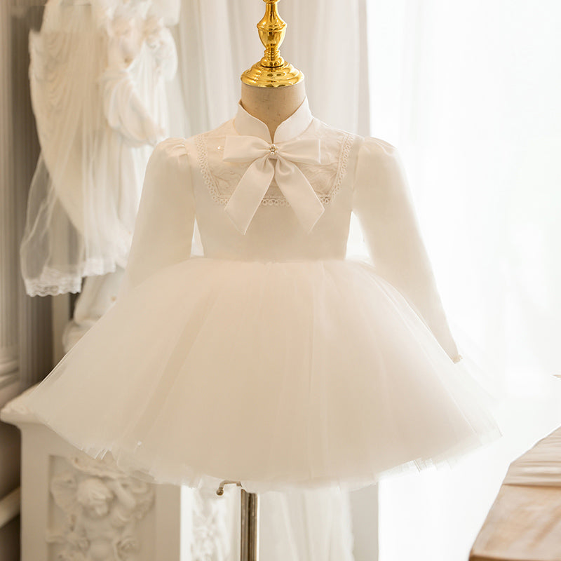 long sleeve flower girl dress toddler Charming Ivory Flower girl Dress, Toddler girl Dress with long sleeves , White Flower girl Dress, Birthday girl Dress, Puffy baby girl Dress