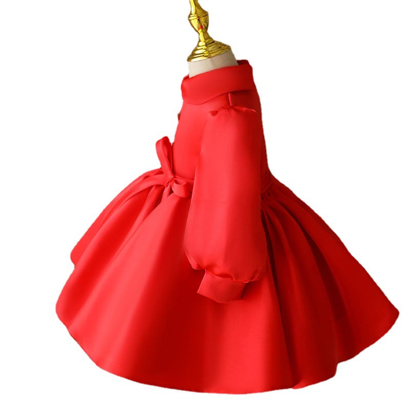 Baby Girl Birthday Party Dress Red Doll Collar  Princess Dress