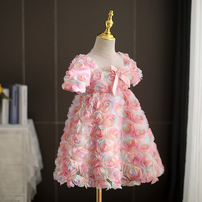 Flower Girl Dress Toddler Colorful Rose Birthday Party Formal Pageant Dress