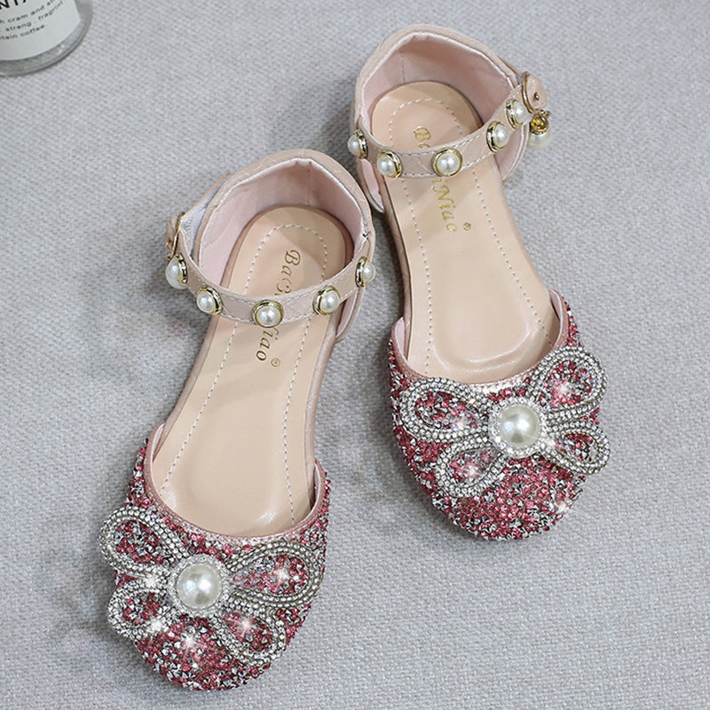 Girl Cute Bowknot Rhinestone Sequined Shoes