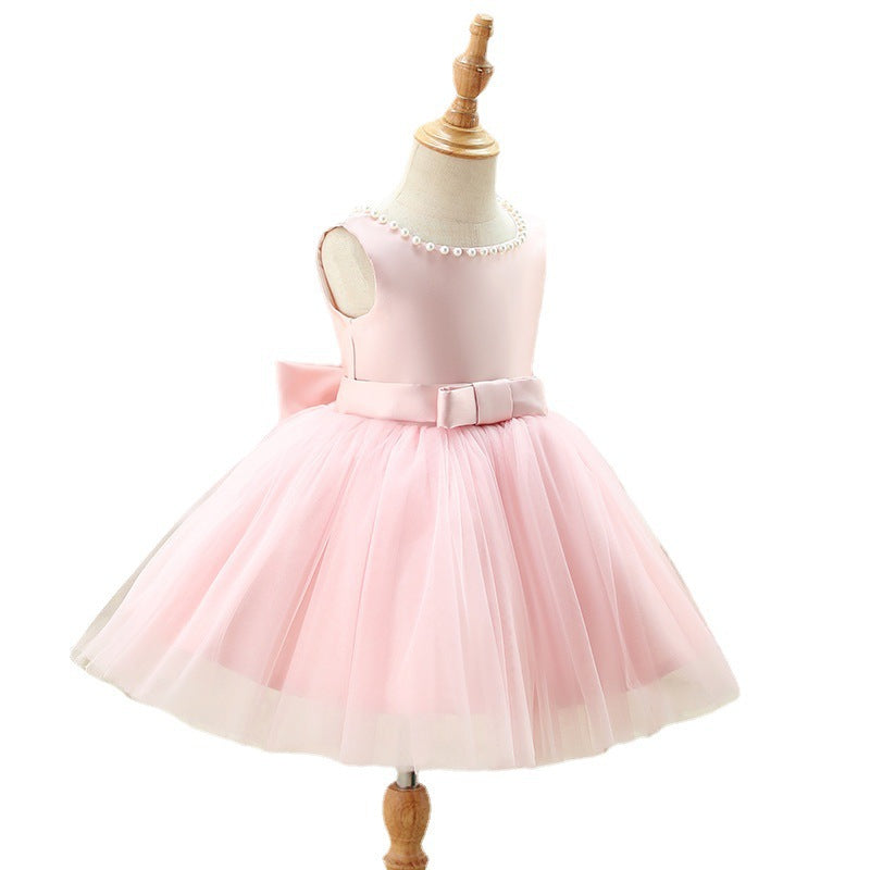 Toddler Birthday Party Dresses Baby Girl Pink Beaded Cutout Backless Formal Princess Dress