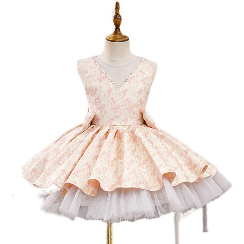 Baby Girl Dress Toddler Bow-knot Mesh Fluffy Shadow Print Party Princess Dress