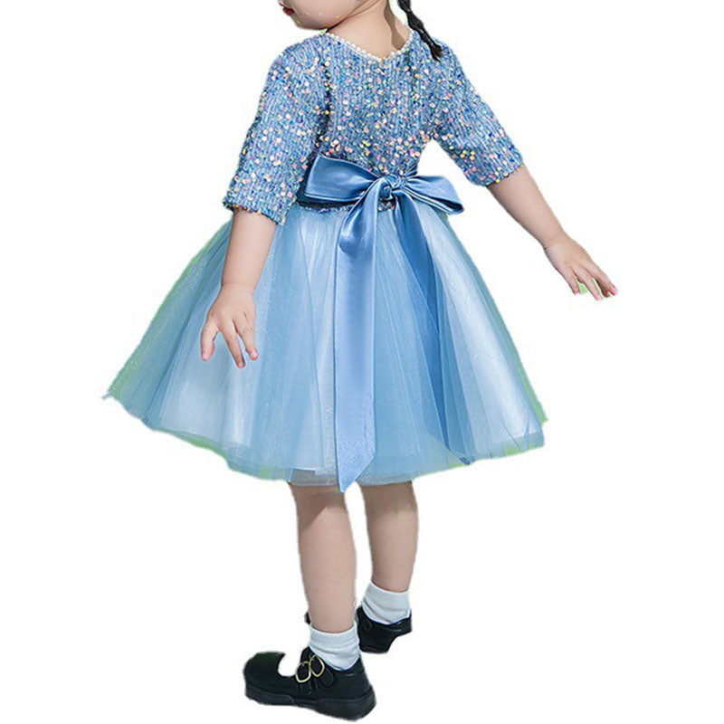 Baby Girl Dress Toddler Prom Summer Blue Sequins Party Princess Dress