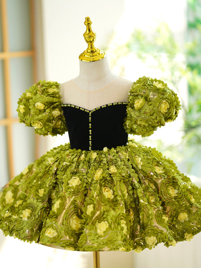 Baby Girl Toddler Flower Green Princess Birthday Dress