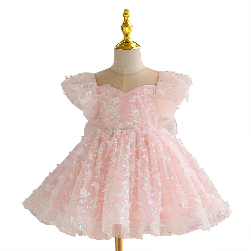 Baby Girl Birthday Party Dress Girls Summer Pink Sequin Bow Fluffy Pageant Princess Dresses