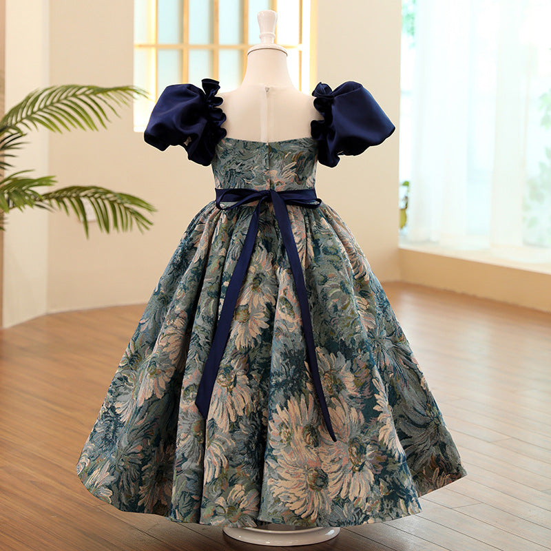 Toddler First Communion Dress Girl Summer Flower Printing Formal Party Princess Dress