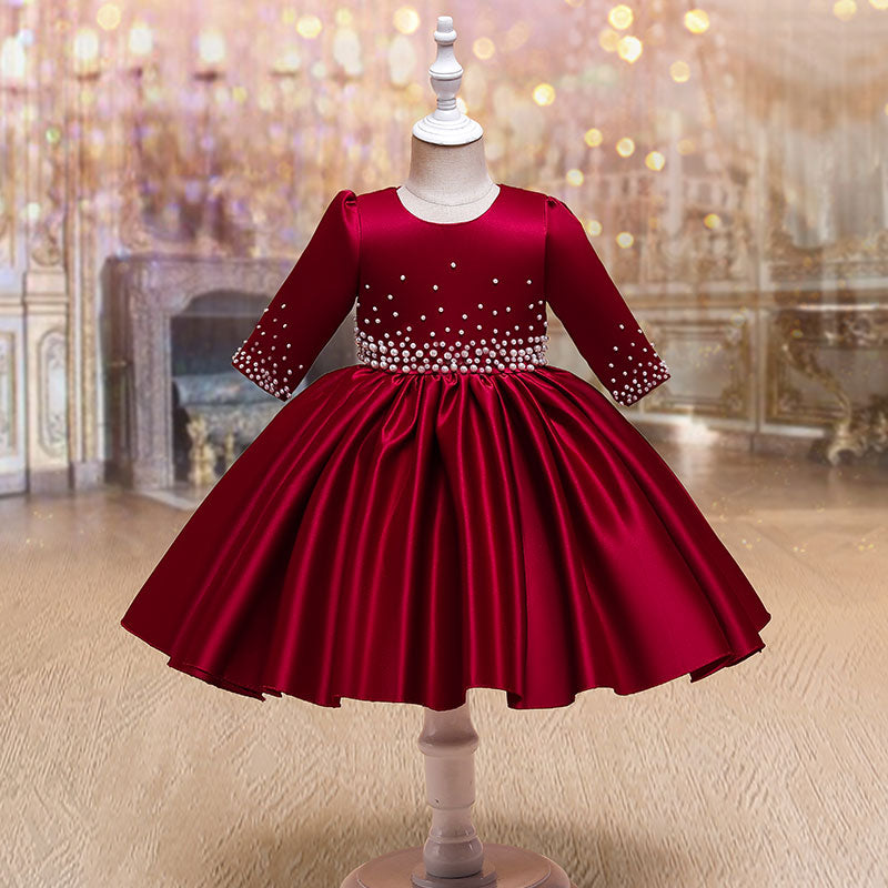 Girl Christmas Dress Baby Girl Formal Dresses Toddler Beaded Bow Wedding Dress Girl Birthday Dresses