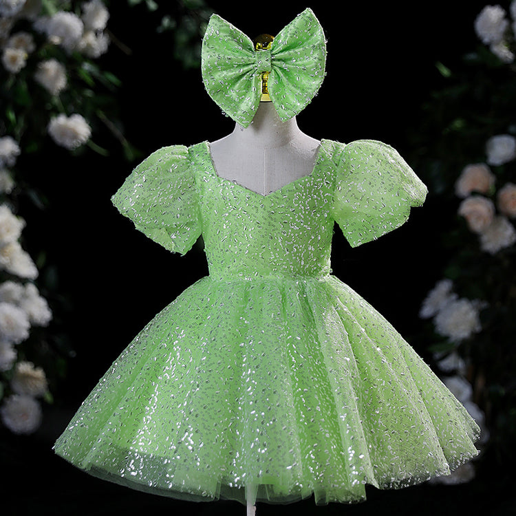 Baby Girl Dress Toddler Ball Gowns Summer Green Puff Sleeve Sequin Princess Dress