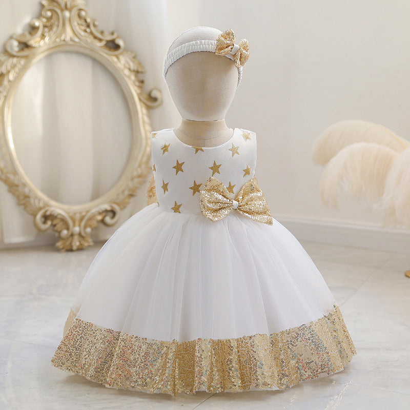 Marryshe - Girl Formal Dresses - Baby Girl Princess Dress Toddler Summer Sequin Bow Stars Birthday Party Pageant Dress, White / 0-1 Year (80cm) Marryshe - Girl Formal Dresses - Baby Girl Princess Dress Toddler Summer Sequin Bow Stars Birthday Party Pageant Dress, White / 0-1 Year (80cm)