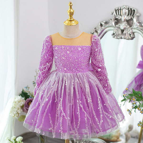 Elegant Baby Long Sleeve Sequin 1st Birthday Dress Toddler Flower Girl Dresses