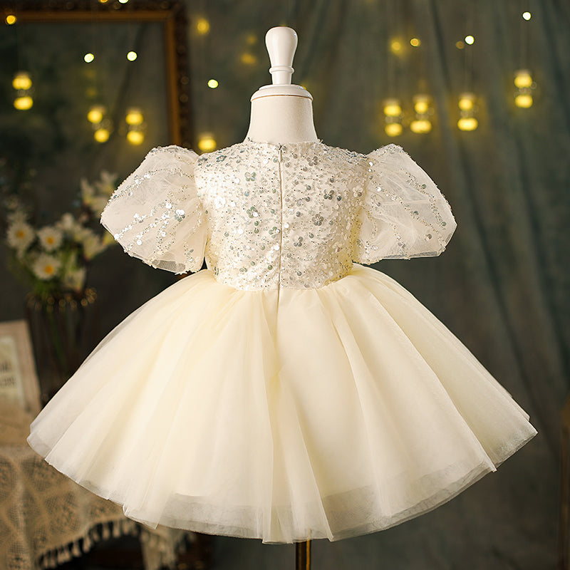 Baby Girl Champagne Bow Sequins Puffy Birthday Princess  Dress