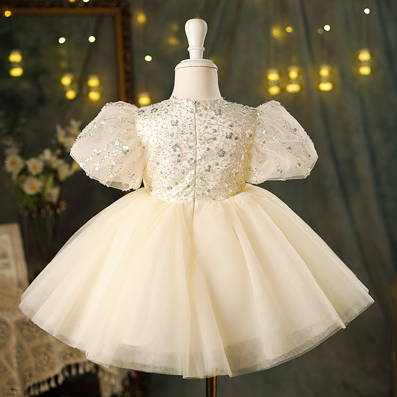 Baby Girl Champagne Bow Sequins Puffy Birthday Princess Dress Baby Girl Champagne Bow Sequins Puffy Birthday Princess Dress