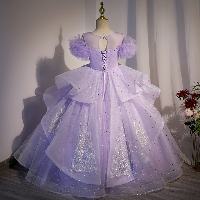 Elegant Girl Sequins Purple Birthday Party Princess Dress
