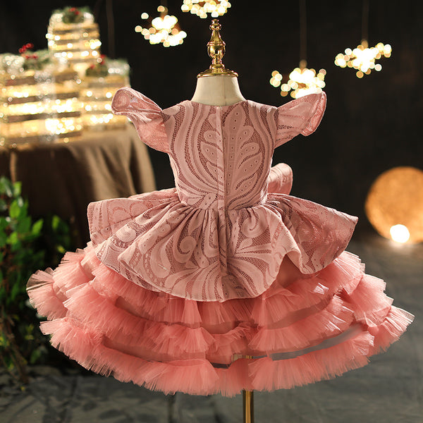 Toddler Ball Gowns Girl Pageant Formal Embroidered Flower Girl Dress Fluffy Cake Princess Dress