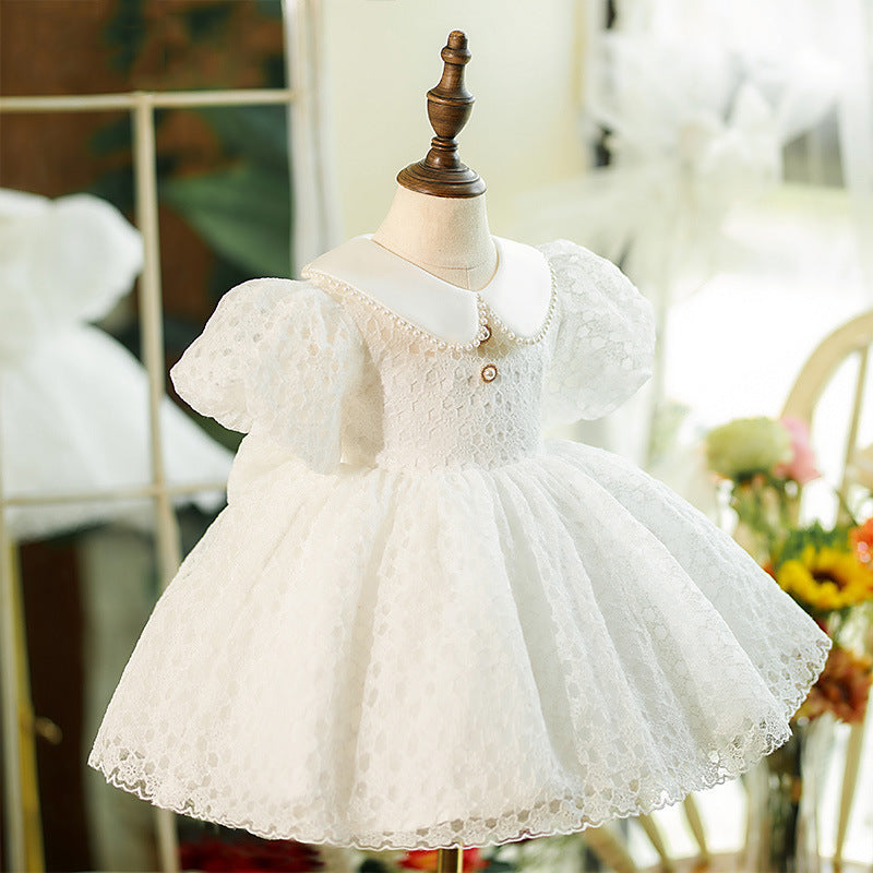 Baptism Dresses Baby Girl White Lace Doll Neck Formal Princess Dress Toddler Birthday Prom Dresses