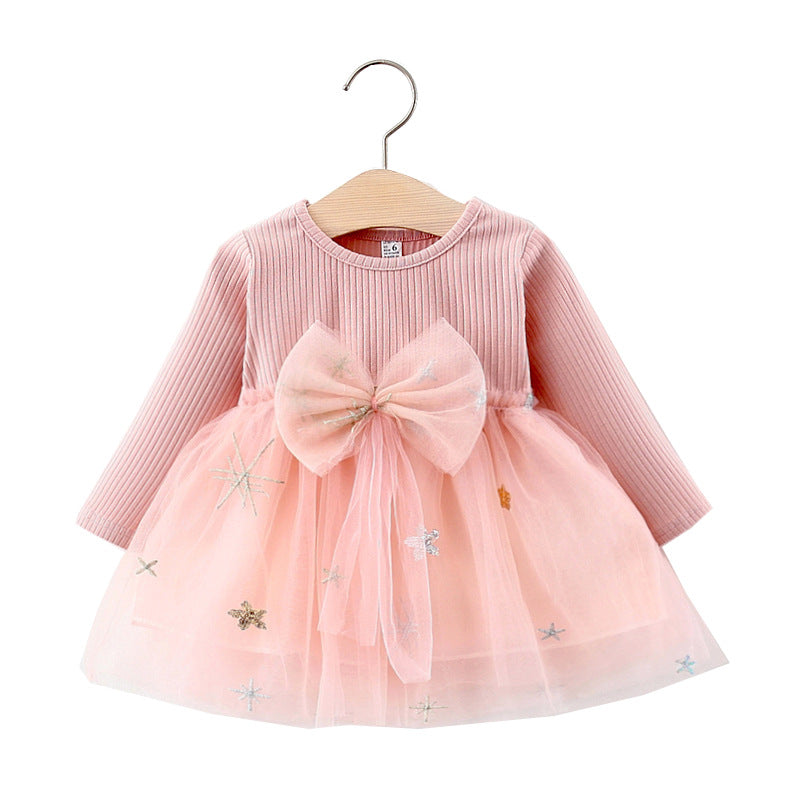 Baby Girl Cute Long Sleeve Sequins Bow Princess Dress