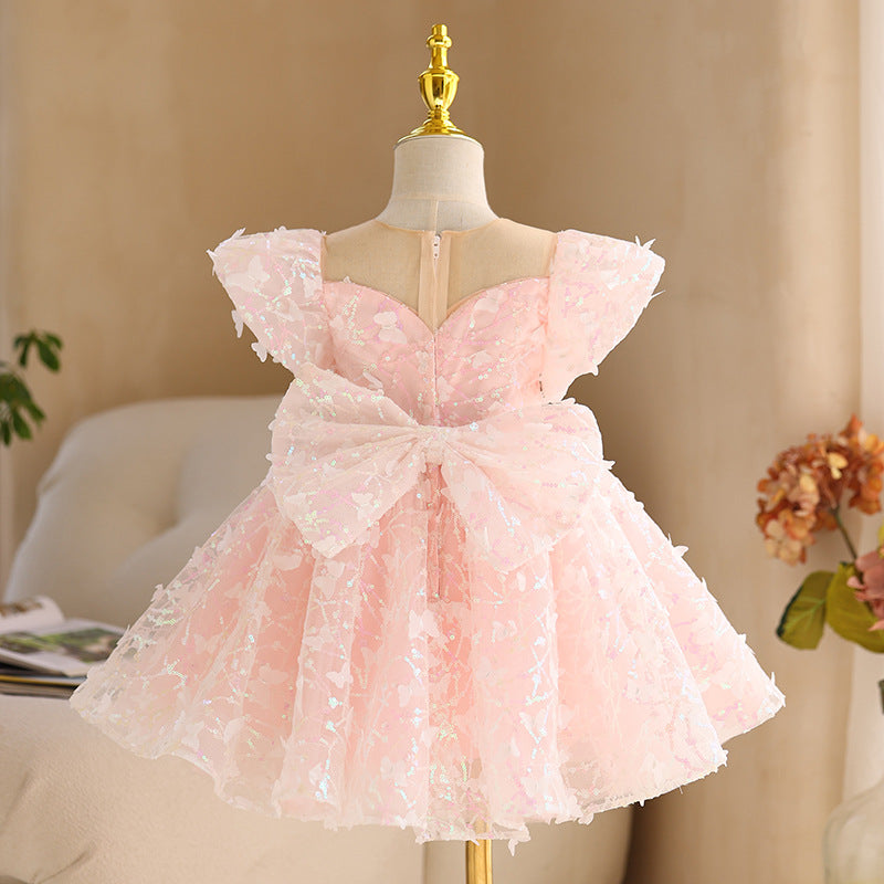 Baby Girl Birthday Party Dress Girls Summer Pink Sequin Bow Fluffy Pageant Princess Dresses