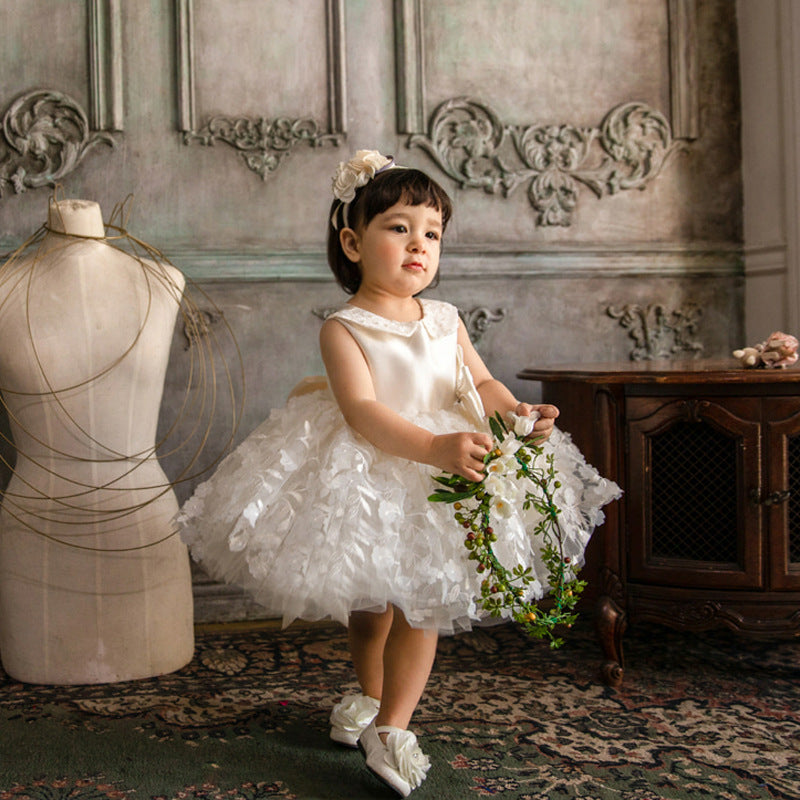 Flower Girl Dresses Baby Girl Summer White Puffy bow Birthday Party Dress Toddler Christening Dresses