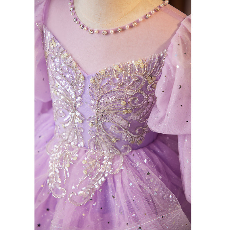 Flower Girl Dress Children Easter Dress Party Dress Purple Sequins Puffy Princess Communion Dress