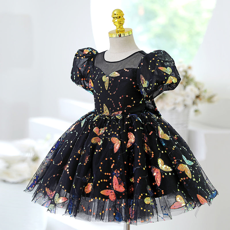 Baby Girl Formal Prom Dresses Toddler Summer Sequins Butterfly Birthday Party Dresses