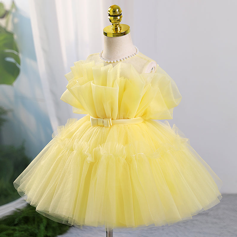 Baby Girl Christening Dresses Toddler Birthday Party Dress Yellow Puffy Girl Princess Dress