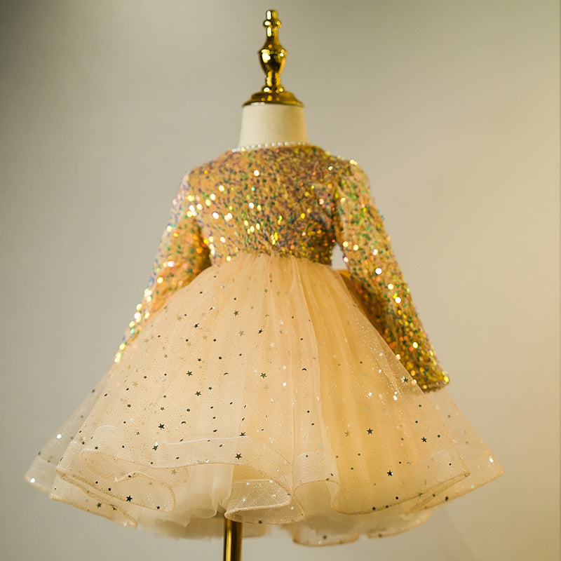 Little Girl Dress Girl Gold Formal Birthday Party Sequin Super Fairy Puffy Princess Dress, Light Yellow / 4-5 Years (120cm) Little Girl Dress Girl Gold Formal Birthday Party Sequin Super Fairy Puffy Princess Dress, Light Yellow / 4-5 Years (120cm)