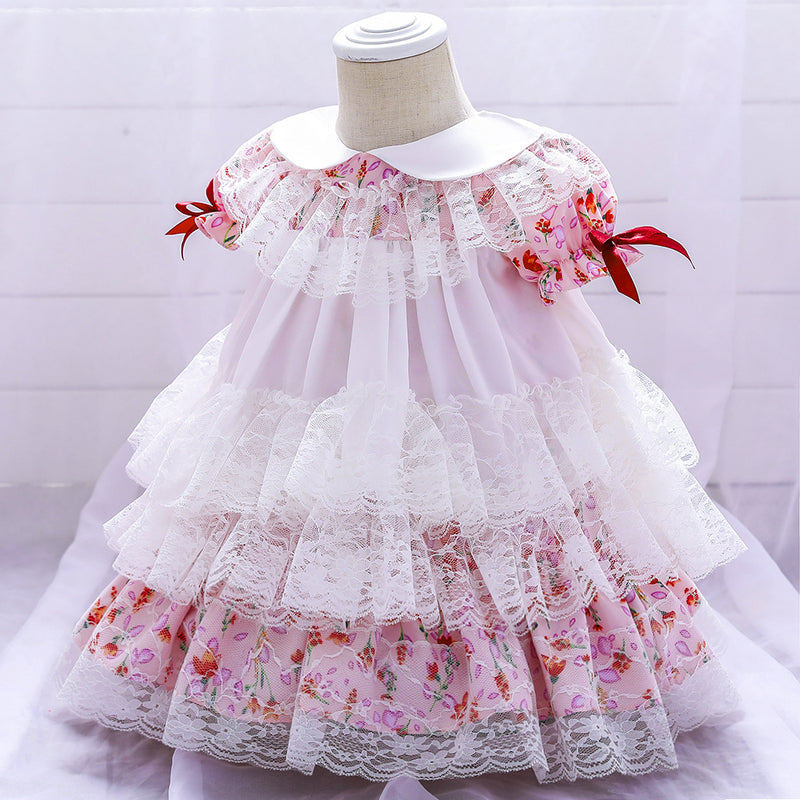 Baby Girl Birthday Party Dresses Toddler Lolita Lace Floral Formal Princess Dress
