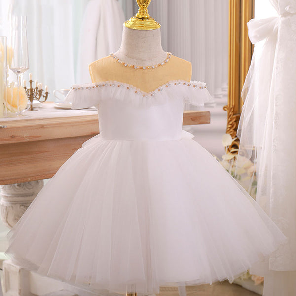 Toddler Ball Gowns Flower Girl Birthday Gold White Baptism Communion Princess Pageant Dress