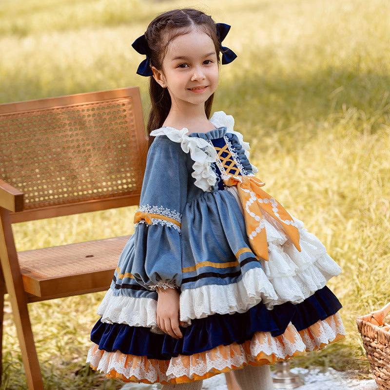 Toddler Prom Dress Girl Gorgeous Vintage Elegant Velvet Fluffy Princess Party Dress