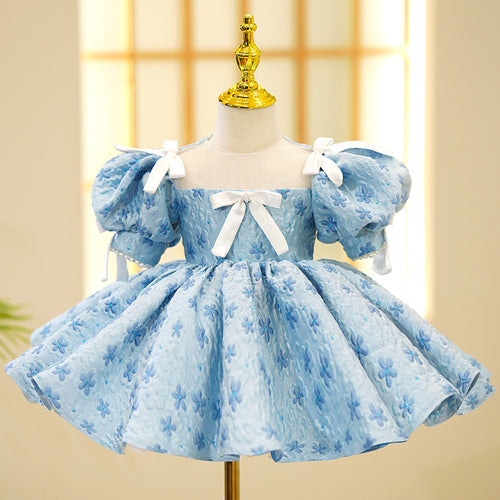 Baby Girl Floral Puff Sleeve Bow Knot Fluffy Birthday Party Princess Dress