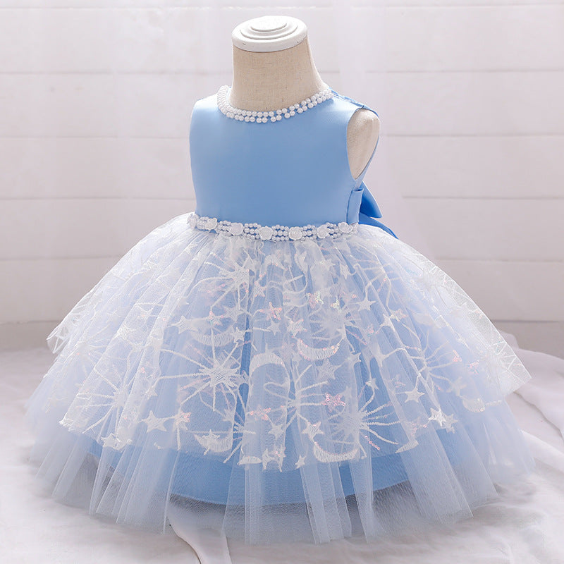 Little Girl Dress Toddler Prom Beaded Round Neck Sleeveless Puffy Princess Dress