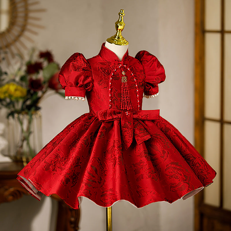 Girl Christmas Dress Little Girl Dress Toddler Retro Red Printed Stand Collar Formal Party Princess Dress, Red / 5-6 Years (130cm) Girl Christmas Dress Little Girl Dress Toddler Retro Red Printed Stand Collar Formal Party Princess Dress, Red / 5-6 Years (130cm)