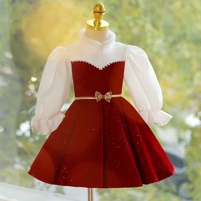 Baby Girl and Toddler Winter Long Sleeve Beaded Puffy Princess Birthday Party Dress