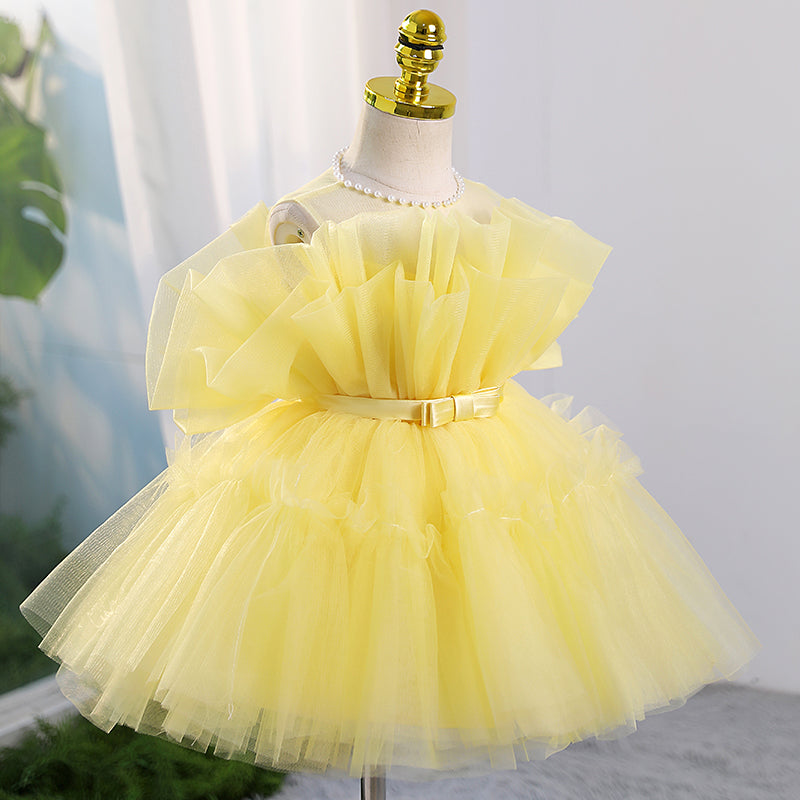 Baby Girl Christening Dresses Toddler Birthday Party Dress Yellow Puffy Girl Princess Dress