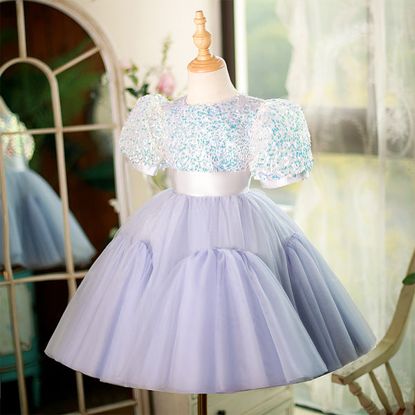 Baby Girl Princess Dress Purple Puffy Sleeves Birthday Party Dress