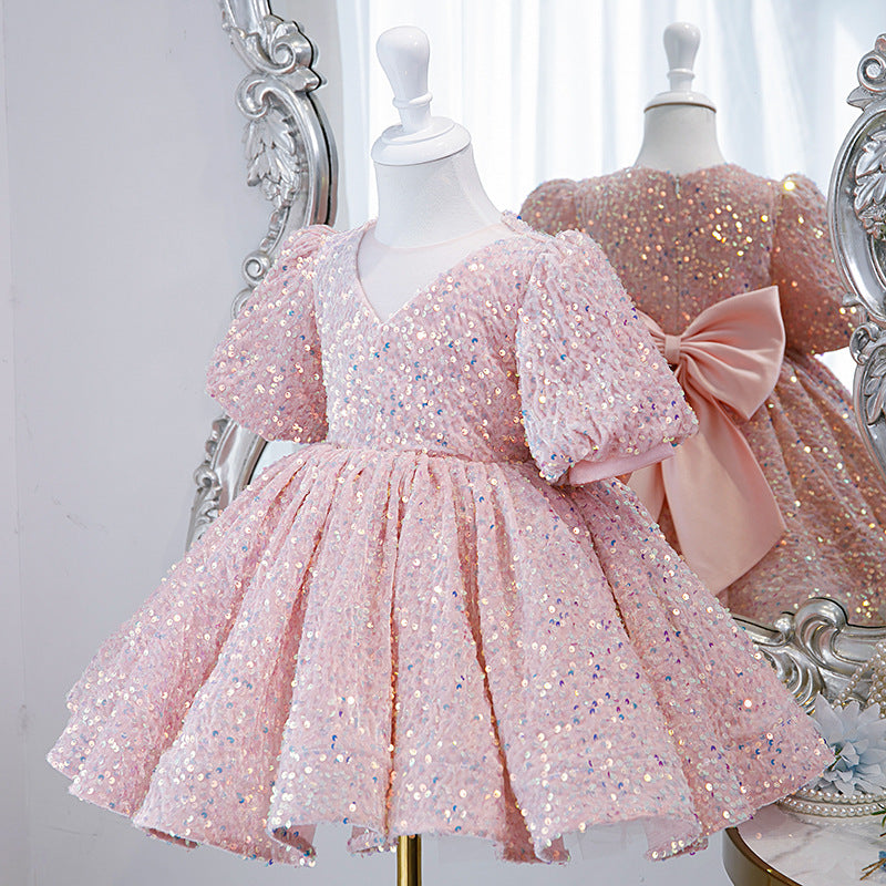 Girl Formal Dresses Baby Girl Pageant Flowers Dress Toddler Sequins Cake Birthday Party Dress