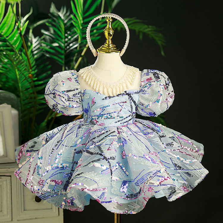 Flower Girl Dress Toddler Princess Dress Summer Sequins Beadwork Puffy Birthday Party Dress