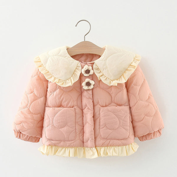 Baby Girl Autumn And Winter Doll Collar Coat Toddler Playful Long-Sleeved Warm Coat