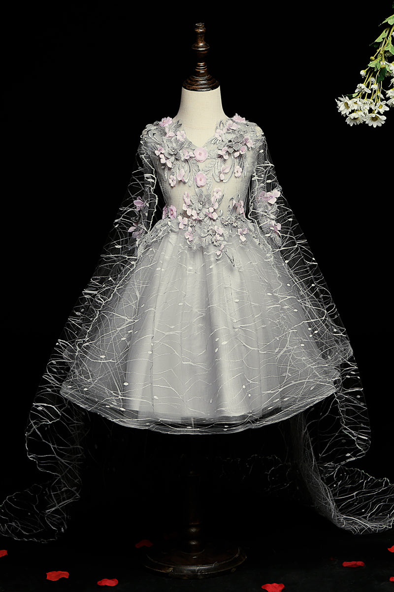 Flower Girl Dresses Girl Elegant Printed Embroidery Wedding Puffy Pageant Dresses